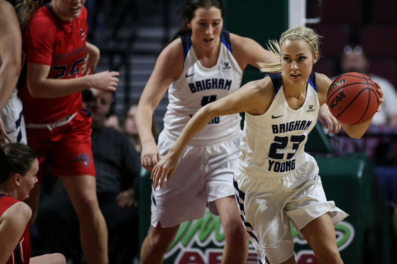 BYU guard Makenzi Pulsipher (23) breaks away down court during a West Coast Conference semifinals game against the Saint Mary's Gaels at the Orleans Arena in Las Vegas on Monday, March 06, 2017. (Photo: Spenser Heaps, Deseret News)