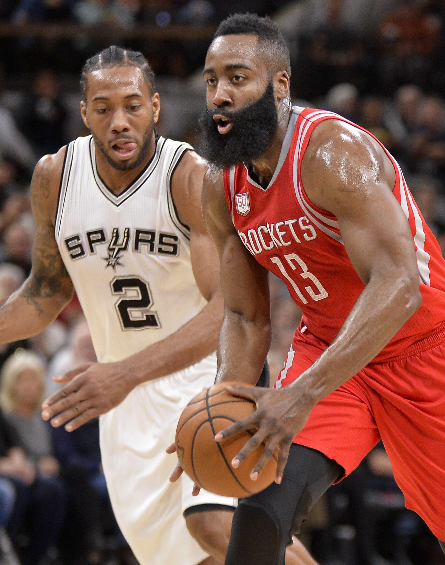 Leonard's 39 points, defense, lead Spurs by Harden, Rockets