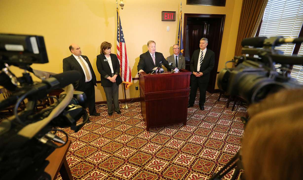 Utah Division of Facilities Construction and Management's Jim Russell discusses the $100 million prison bond proposal during a press conference at the Capitol in Salt Lake City on Tuesday, March 7, 2017. (Photo: Jeffrey D. Allred, Deseret News)