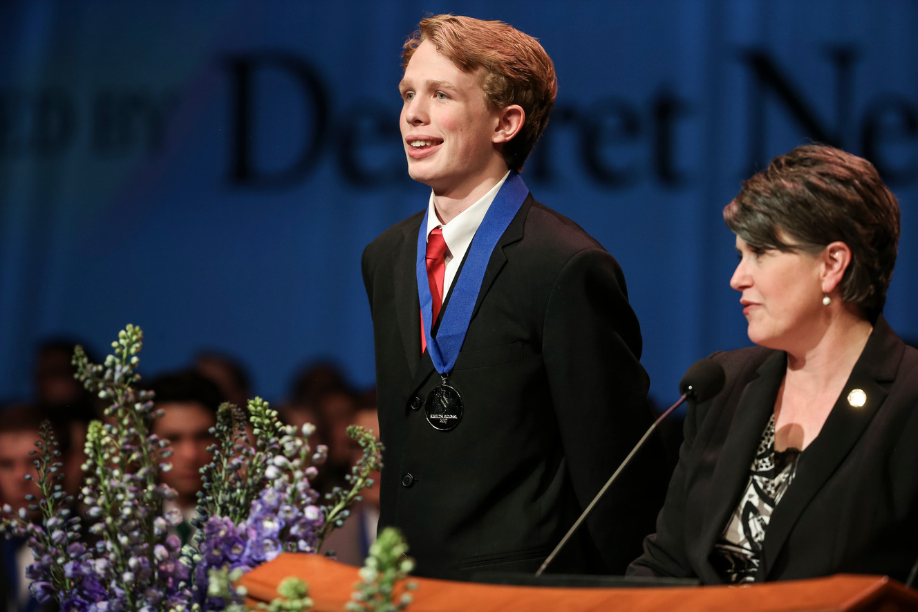 Andrew Meservy is presented with the Philo T. Farnsworth Governor's Award. Photo: Spenser Heaps, Deseret News