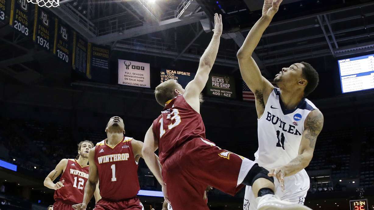 Butler does it, topping Winthrop 76-64 behind Avery Woodson