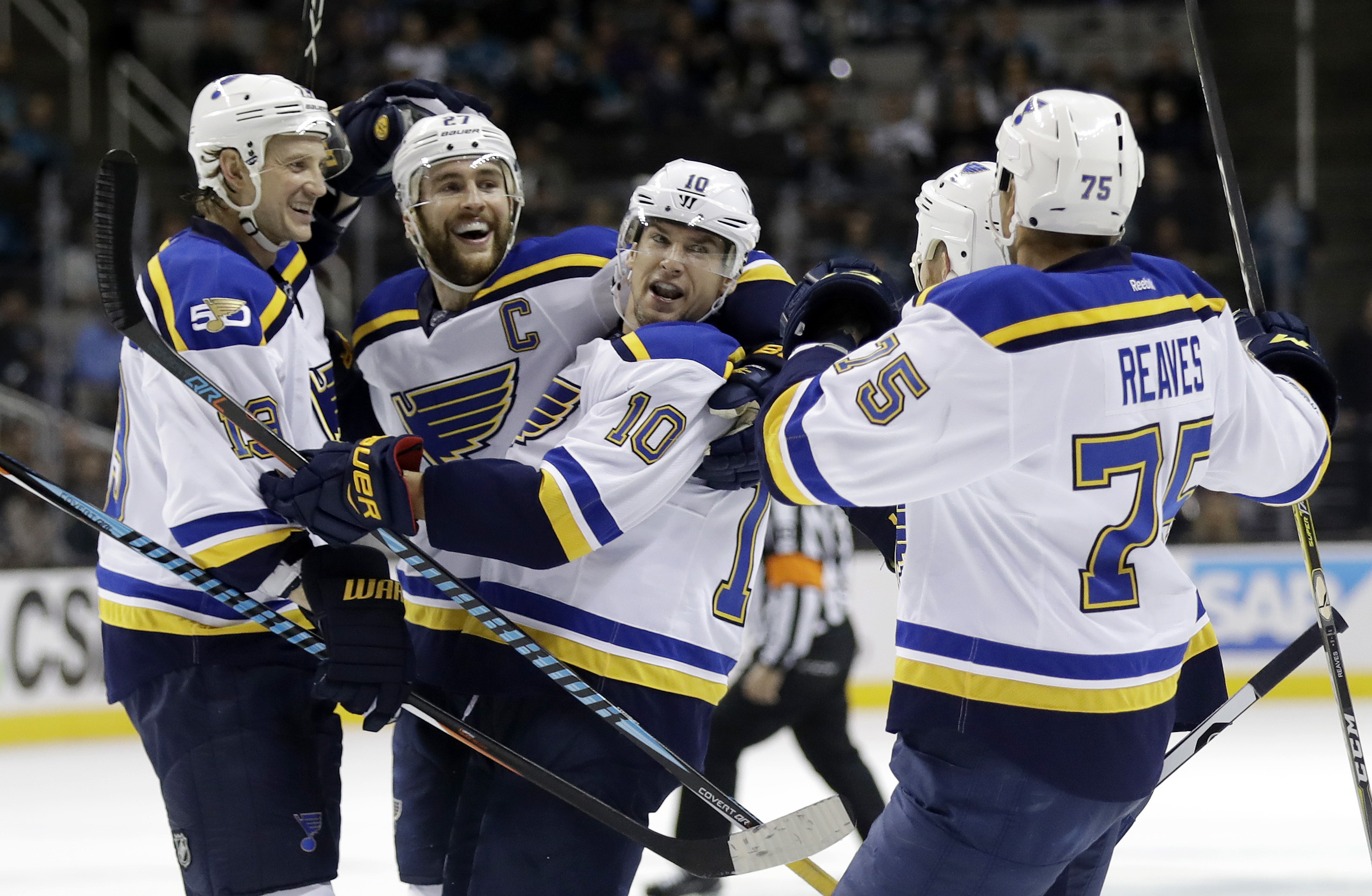 Tarasenko scores twice to lead Blues past Sharks 4-1