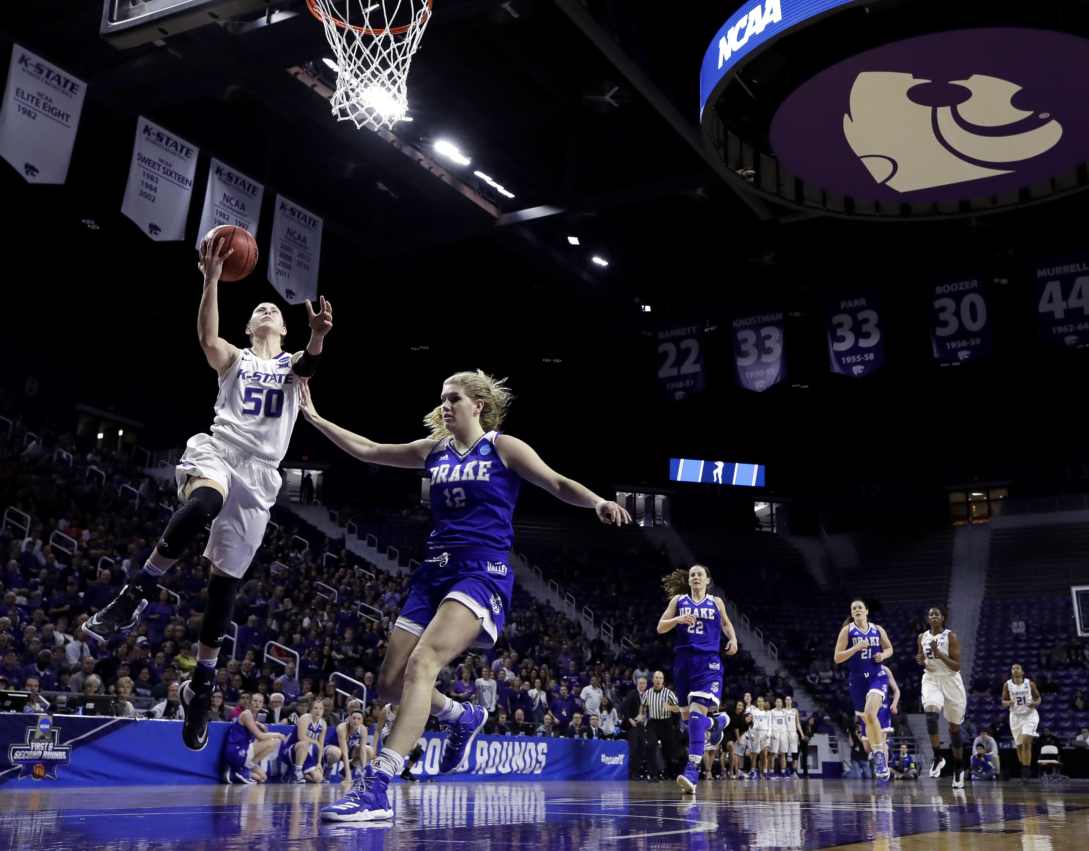 No. 7 seed K-State beats Drake 67-54 in NCAA tourney opener