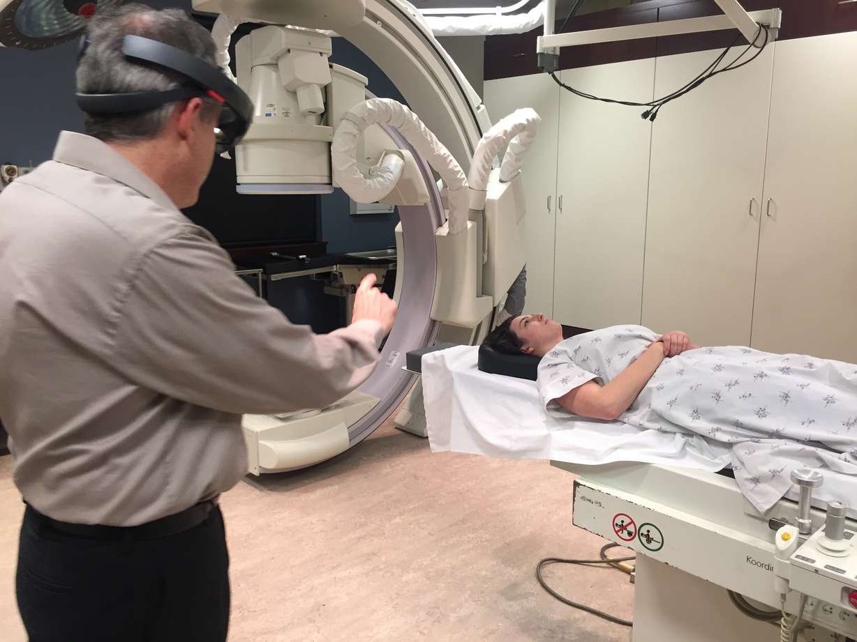 Dr. Cvetko uses the HoloLens.