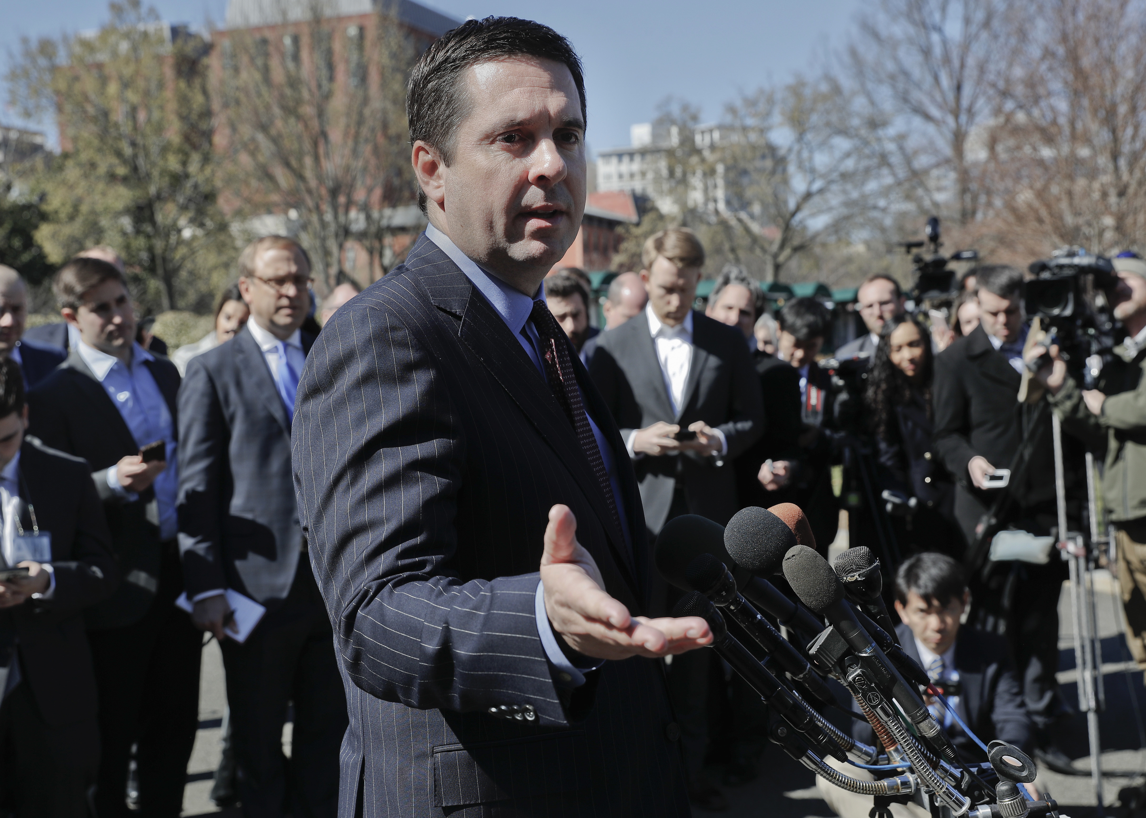 FILE - In this March 22, 2017 file photo, House Intelligence Committee Chairman Rep. Devin Nunes, R-Calif, speaks with reporters outside the White House in Washington following a meeting with President Donald Trump. Photo: AP Photo