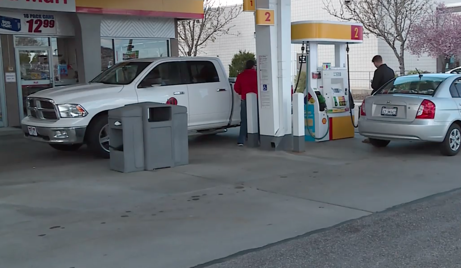 Gas station pumps like these can have a card skimming device installed by people seeking to steal people's credit card information. Two men from Flrodai were arrested for attempting to install one at this gas station.(Photo: KSL TV)