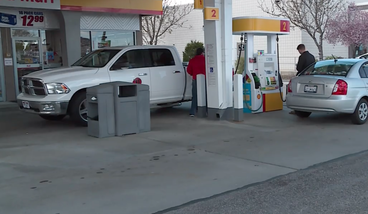 Gas station pumps like these can have a card skimming device installed by people seeking to steal people's credit card information. Two men from Flrodai were arrested for attempting to install one at this gas station.(Photo: KSL TV)