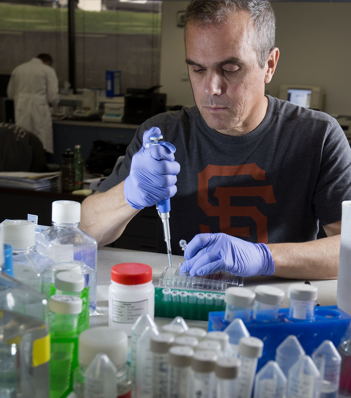 Research ccientist Peter Peterson works with protein assays at Tolero Pharmaceuticals in Murray on Wednesday, April 5, 2017. Tolero Pharmaceuticals is in late-stage development of a drug called alvocidib used for treatment in acute myeloid leukemia (AML). (Photo: Laura Seitz, Deseret news)