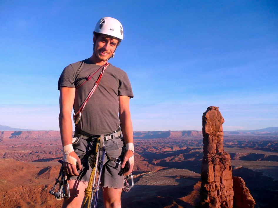 Ethan Lake atop a desert tower in Castle Valley, southern Utah. Photo: Courtesy of Ethan Lake