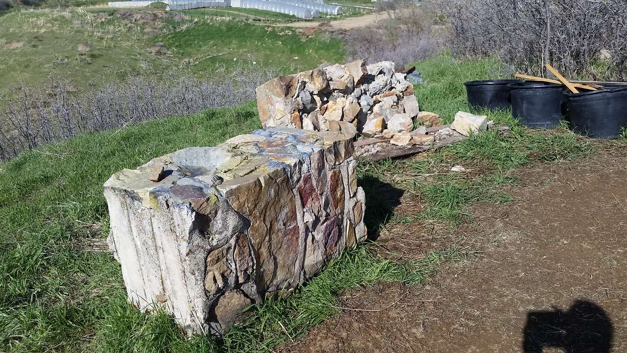 Pieces of the old Provo Easter Cross at EastLawn Cemetary. (Photo Courtesy John Hedengren)