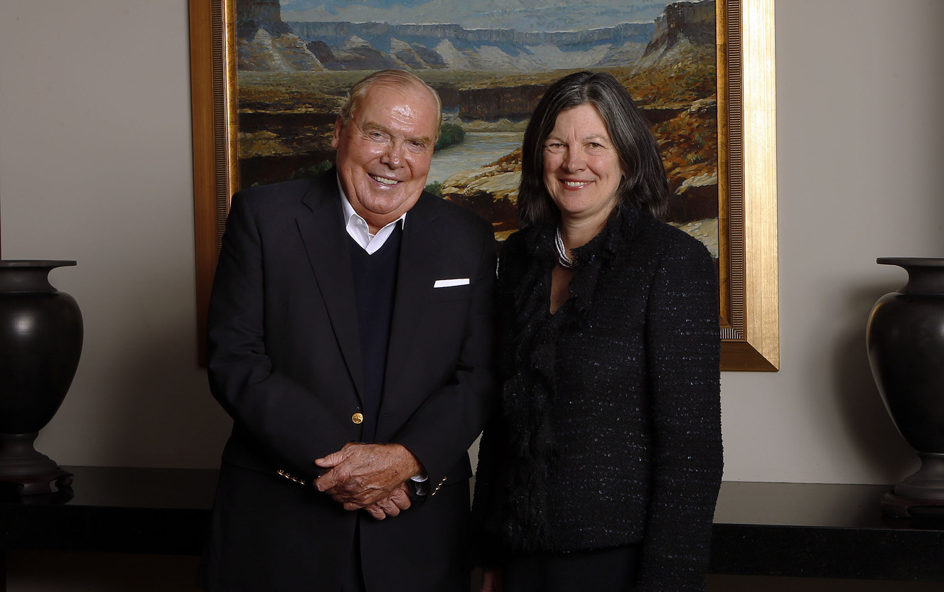 Jon M. Huntsman, founder and principal benefactor of the Huntsman Cancer Institute, and Mary Beckerle are pictured in Salt Lake City on Wednesday, Jan. 15, 2014. Beckerle has been fired as the institute's CEO and director in a move that has drawn the ire of the Hunstman Cancer Foundation and Hunstman Family Foundation. (Photo: Ravell Call, Deseret News)