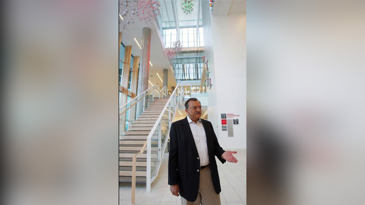 Dr. Dinesh Patel is interviewed in the main atrium of the James L. Sorenson Molecular Biotechnology Building in Salt Lake City, Wednesday, April 18, 2012. Photo: Ravell Call, Deseret News