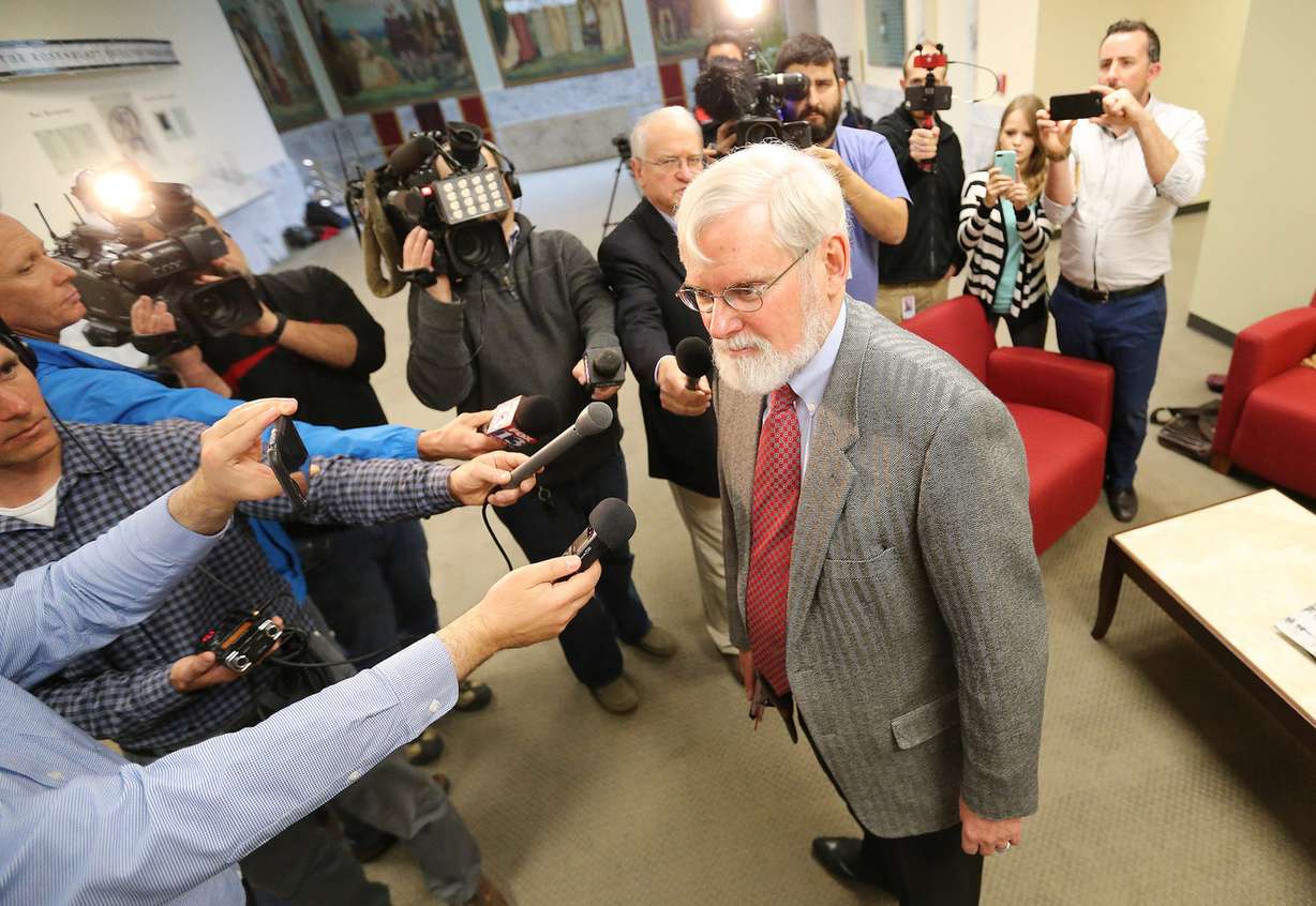 University of Utah President David Pershing talks briefly to media following a board of trustees meeting Tuesday morning, April 25, 2017. (Photo: Daphne Chen, Deseret News)