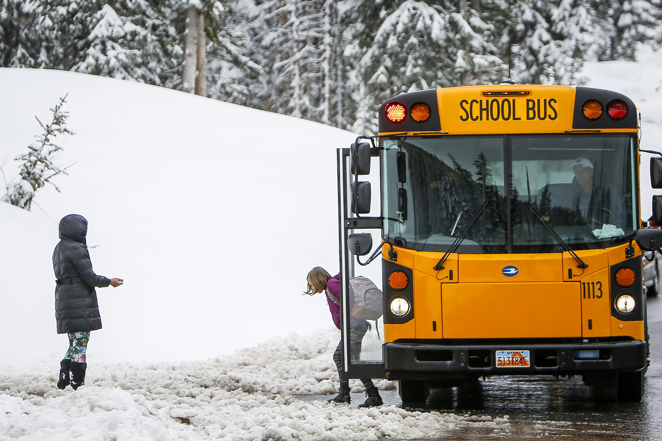 A school bus from Butler Elementary School drops off children in Big Cottonwood Canyon on Tuesday, April 25, 2017. (Photo: Nicole Boliaux, Deseret News)