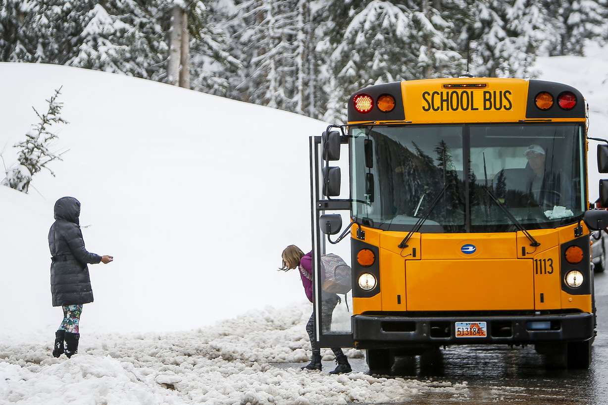 A school bus from Butler Elementary School drops off children in Big Cottonwood Canyon on Tuesday, April 25, 2017. (Photo: Nicole Boliaux, Deseret News)