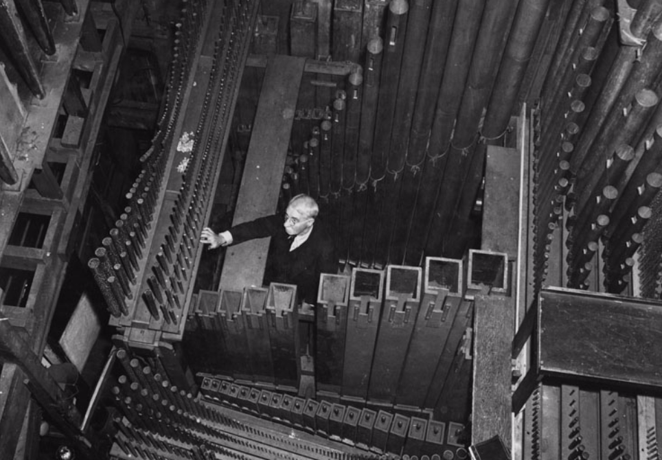 An undated image shows all the hundreds of pipe behind the Tabernacle organ. (Photo: Utah Division of History)