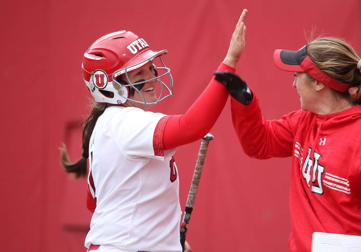 Utah's Hannah Flippen scores against Fordham during the NCAA softball regionals in Salt Lake City on Thursday, May 18, 2017. Utah won 10-0.