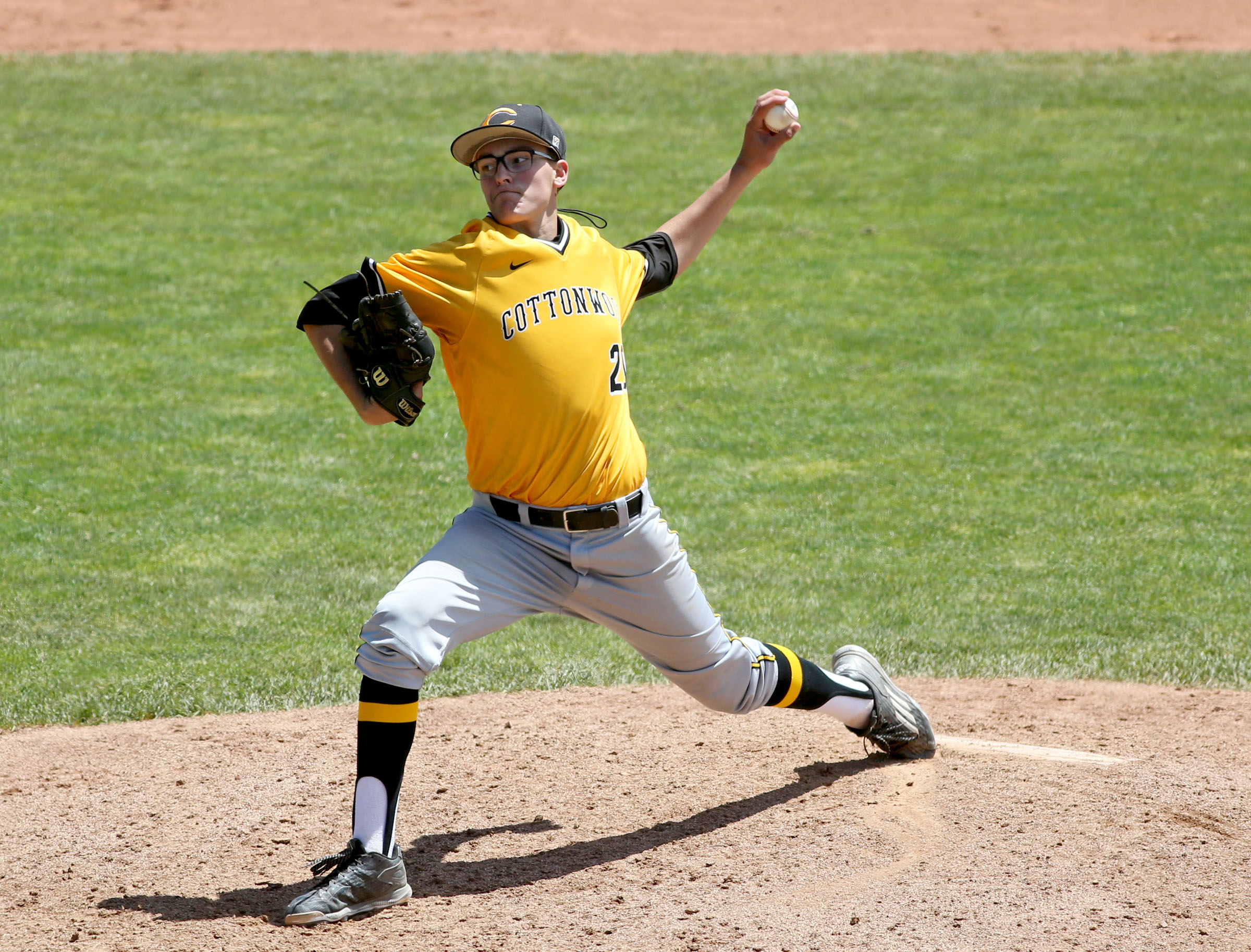 Cottonwood's Kyler Olsen throws a pitch during the 5A baseball semifinals against Bingham at Brent Brown Ballpark in Orem on Wednesday, May 24, 2017. Cottonwood won 2-1. (Photo: Kristin Murphy, Deseret News)