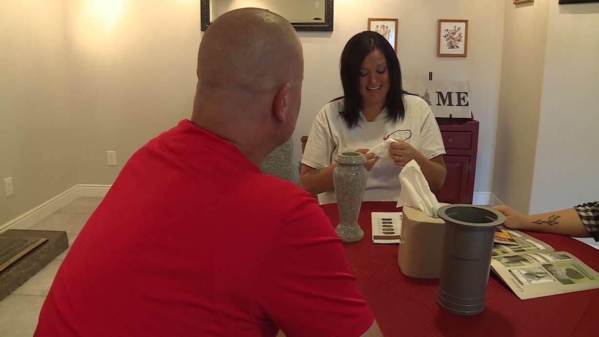 After seeing Tami Fausett's struggle to get a headstone for her daughter, Addie, Heritage Memorials owner Jared Antonino reached out to Fausett and offered to create a custom memorial for the 7-year-old child's grave. (Photo: Steve Breinholt, KSL TV)