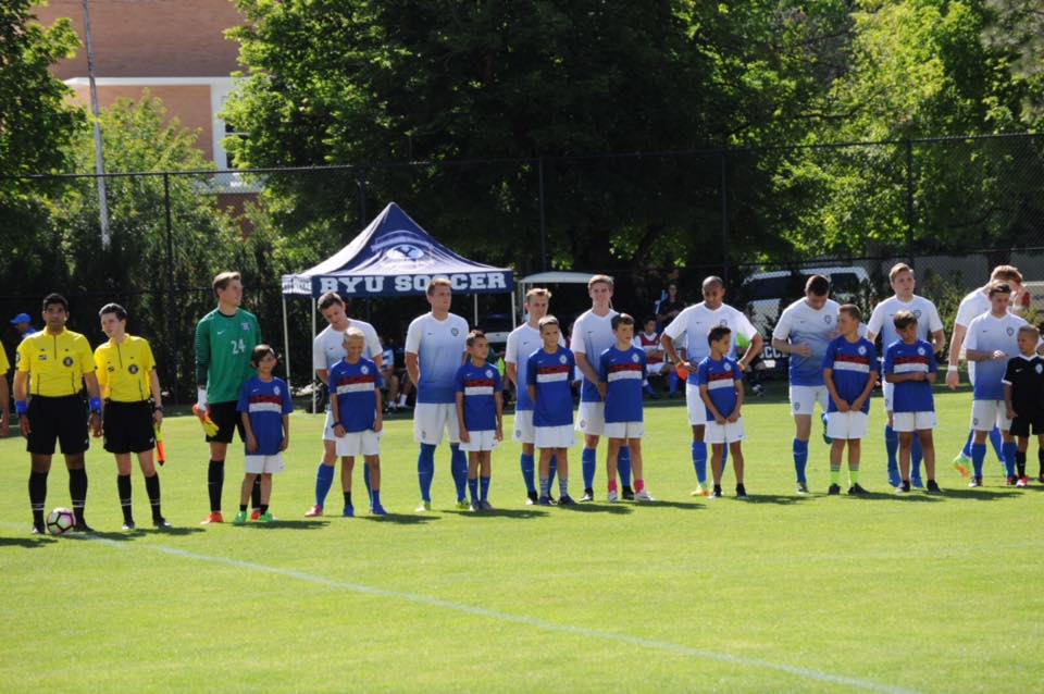 BYU men's soccer lines up prior to a game against Albuqueruque Sol FC, Saturday, June 3, 2017. After 15 years in the semi-pro Premier Development League, the Cougars have returned to collegiate club status, beginning Friday at Utah State. (Photo: Dan Haslam for KSL.com)