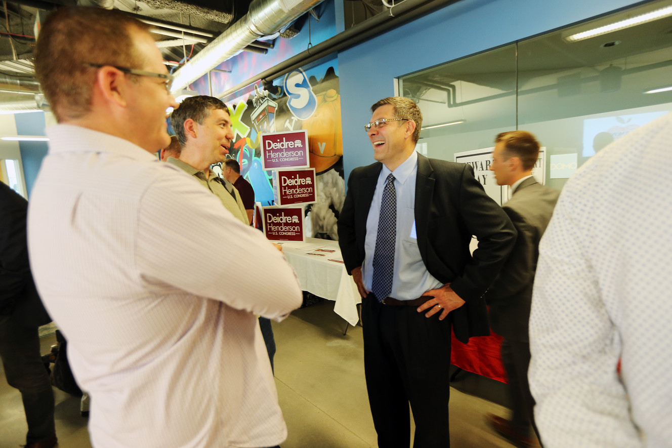 Candidate Stewart Peay talks to attendees of the GOP town hall discussion with the 3rd Congressional District hopefuls at Silicon Slopes in Lehi on Wednesday, June 14, 2017. (Photo: Scott G Winterton, Deseret News)