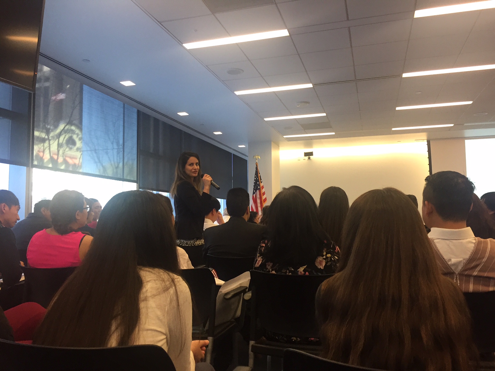 During her naturalization ceremony, Yasaman Keshavarz thanked the people who helped and supported her and her husband, Zhubeen, attain U.S. citizenship on April 12th, 2017. (Courtesy: Yasaman Keshavarz)