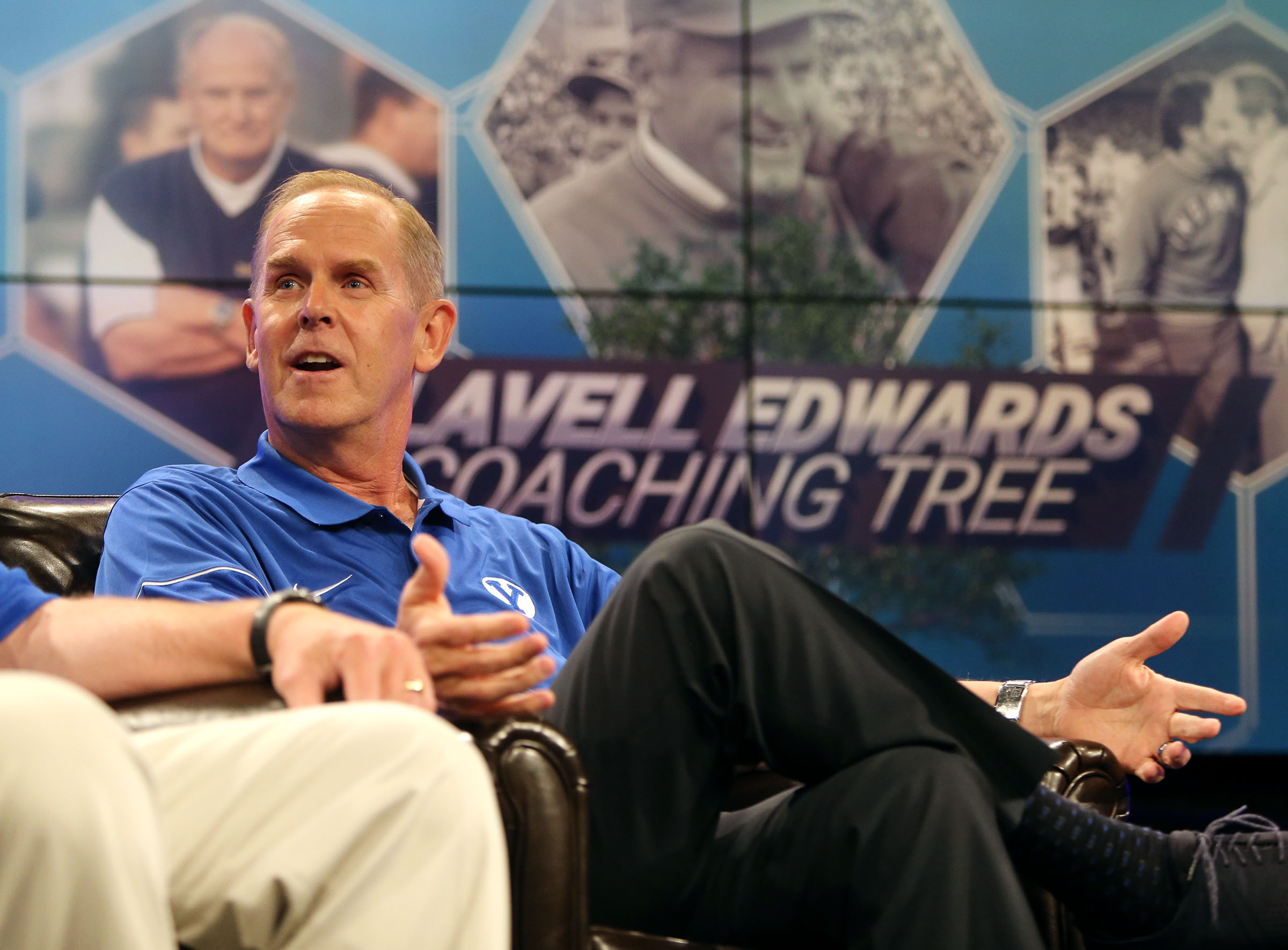 BYU athletic director Tom Holmoe talks about working with LaVell Edwards during BYU Football Media Day at BYU Broadcasting in Provo on Friday, June 23, 2017. (Photo: Kristin Murphy, Deseret News)