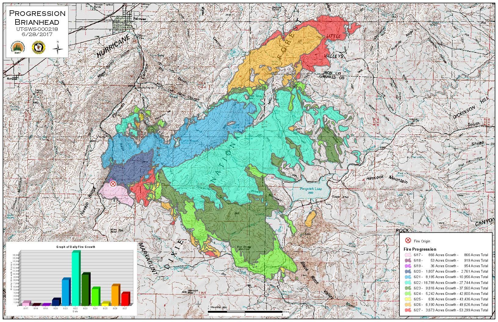 A map showing the daily progression of the Brian Head Fire (Photo: Utah Fire Info)