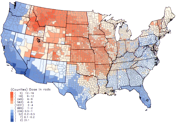 Downwind exposure produced by Nevada Test Site Photo: Courtesy of the National Cancer Institute