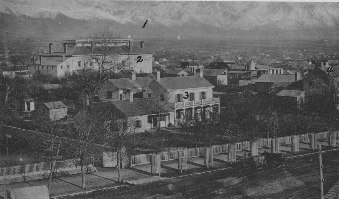 A view of Salt Lake City in the 1870s. The building marked with a three was Jedediah Morgan Grant's home that was later turned into the ZMCI Building well after his death. (Photo: Utah Department of History)
