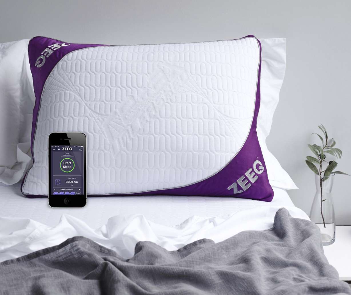 The Zeeq pillow, which monitors snoring and can gently vibrate to nudge someone into a different sleep position. Photo: REM-Fit via AP