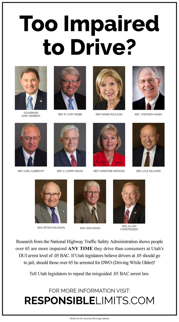 The American Beverage Institute put out another newspaper ad targeting Utah's new .05 DUI law. (Photo: American Beverage Institute)