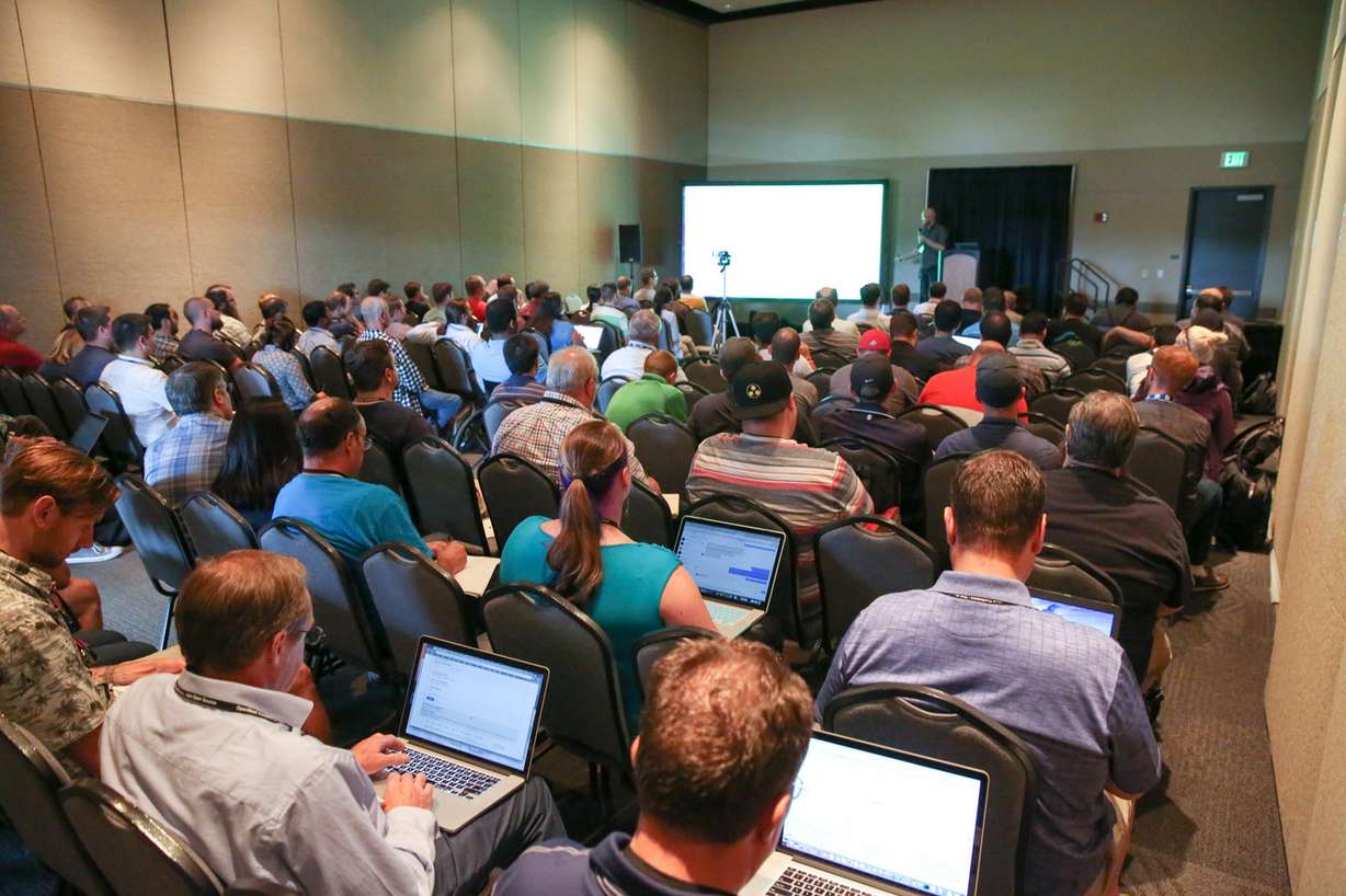 Brandon Gillespie speaks during one of the numerous sessions at OpenWest discussing open source standards, hardware, data and more. (Photo: Bryant Livingston)