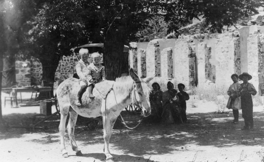 Children on a horse outside of Cove Fort in a photo taken in 1914. (Photo: Utah Division of History)