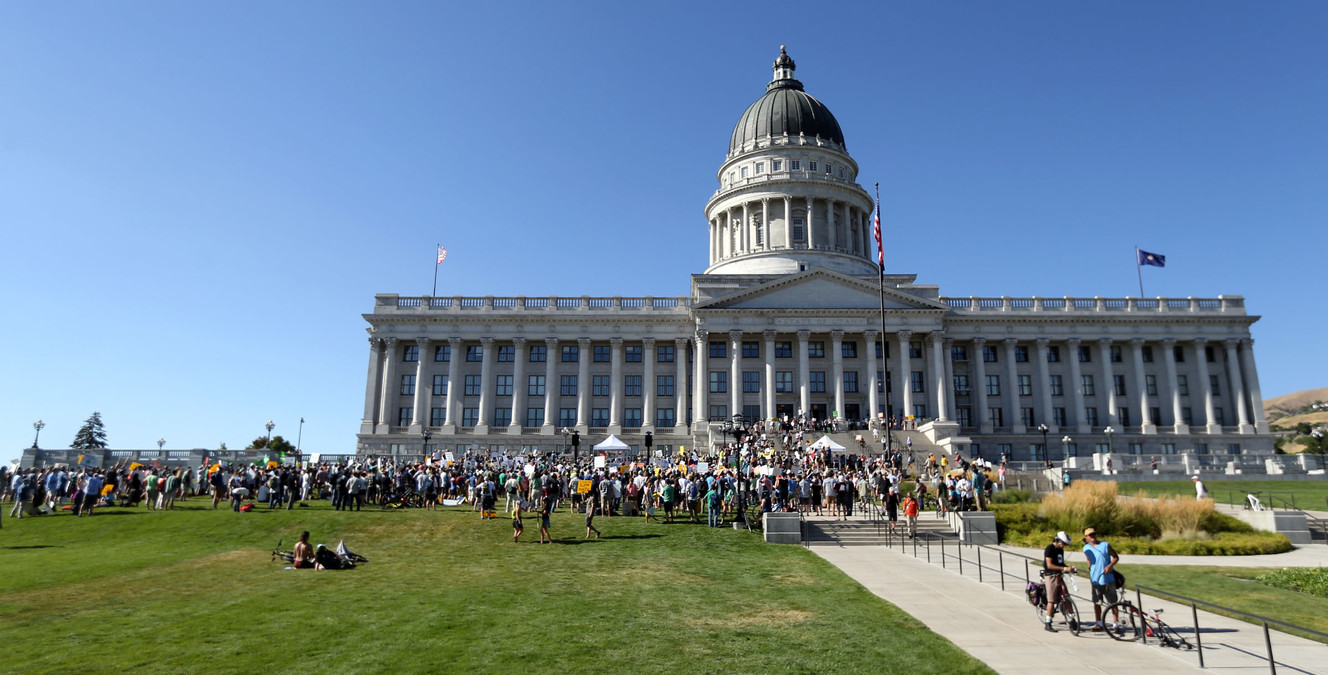 Protesters gather outside the state Capitol to rally for public lands in Salt Lake City on Thursday, July 27, 2017. (Photo: Kristin Murphy, Deseret News)