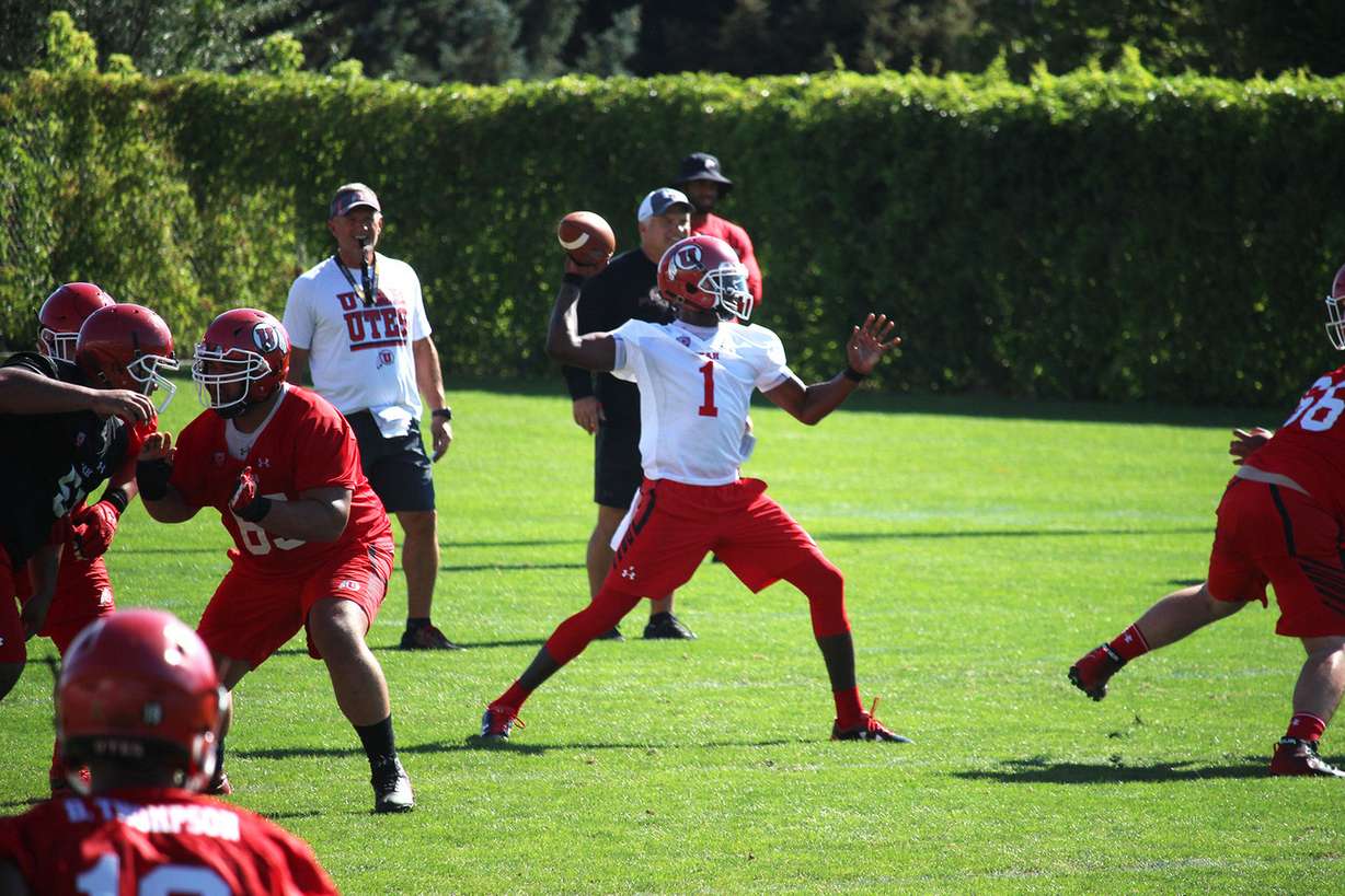 Sophomore quarterback Tyler Huntley takes reps as he fights to earn the starting position during the first day of the University of Utah football team's fall camp Friday, July 28, 2017. (Photo: Holli Joyce, KSL.com)