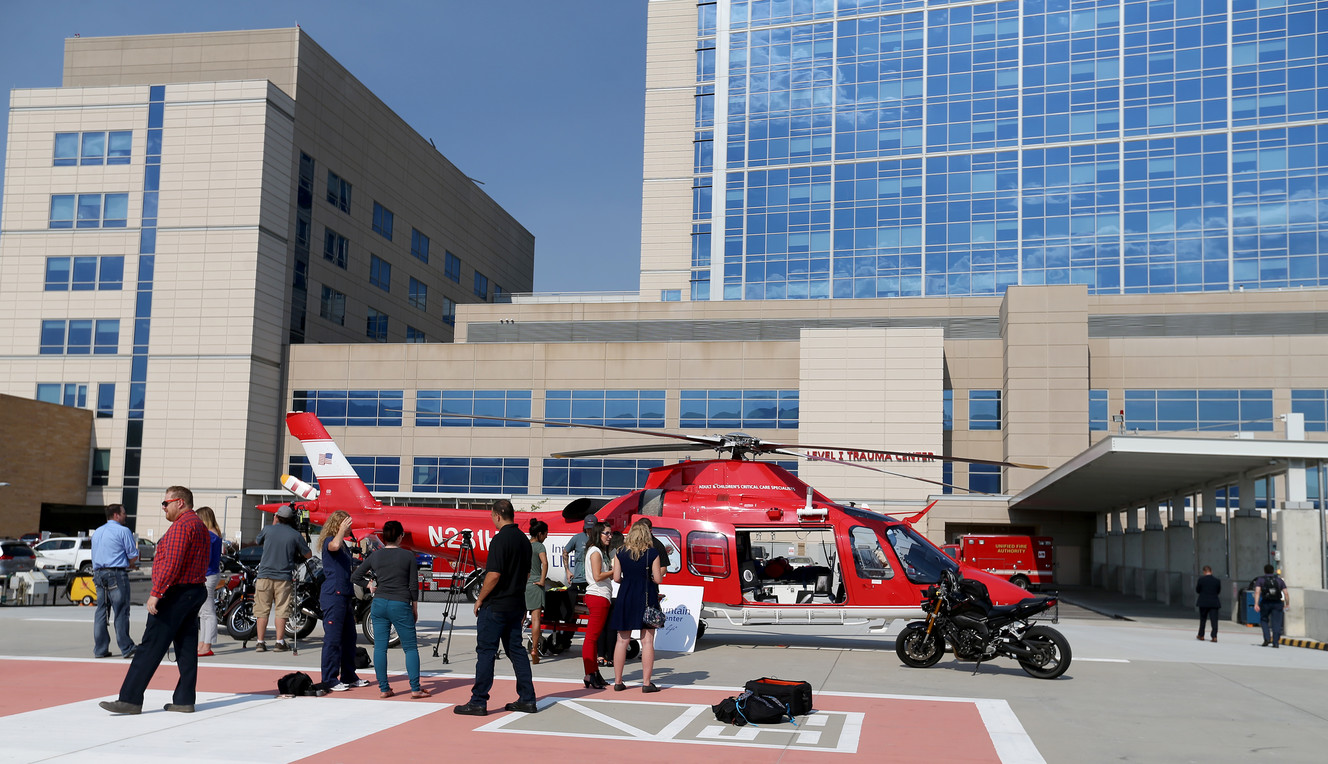 Representatives of Zero Fatalities, Intermountain Medical Center’s Level I Trauma Program and Harrison Eurosports discuss proper safety gear that motorcyclists would wear during a press conference at Intermountain Medical Center in Murray on Wednesday, Aug. 2, 2017. (Photo: Laura Seitz, Deseret News)