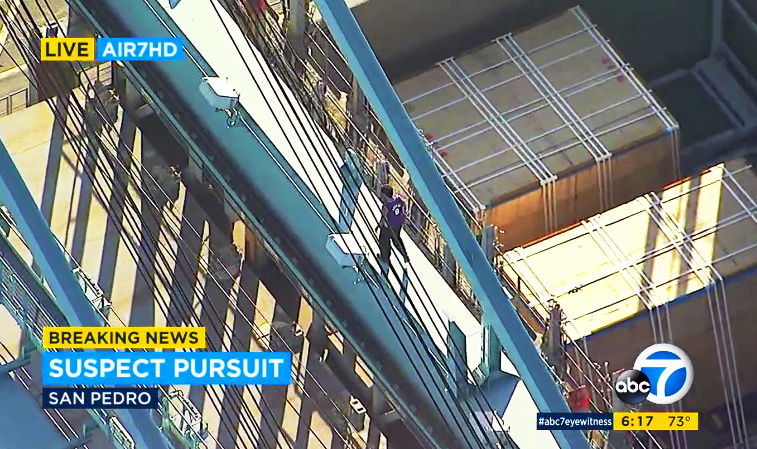 Suspect falls to death from atop crane at Los Angeles port