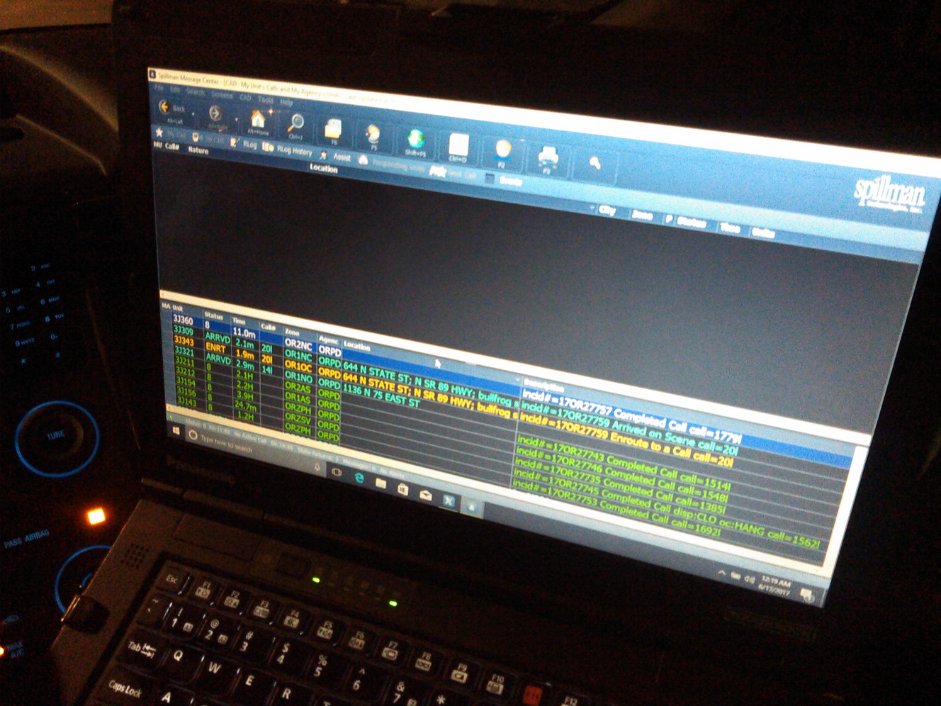 Spillman Technologies software tracks all calls taken during a shift.