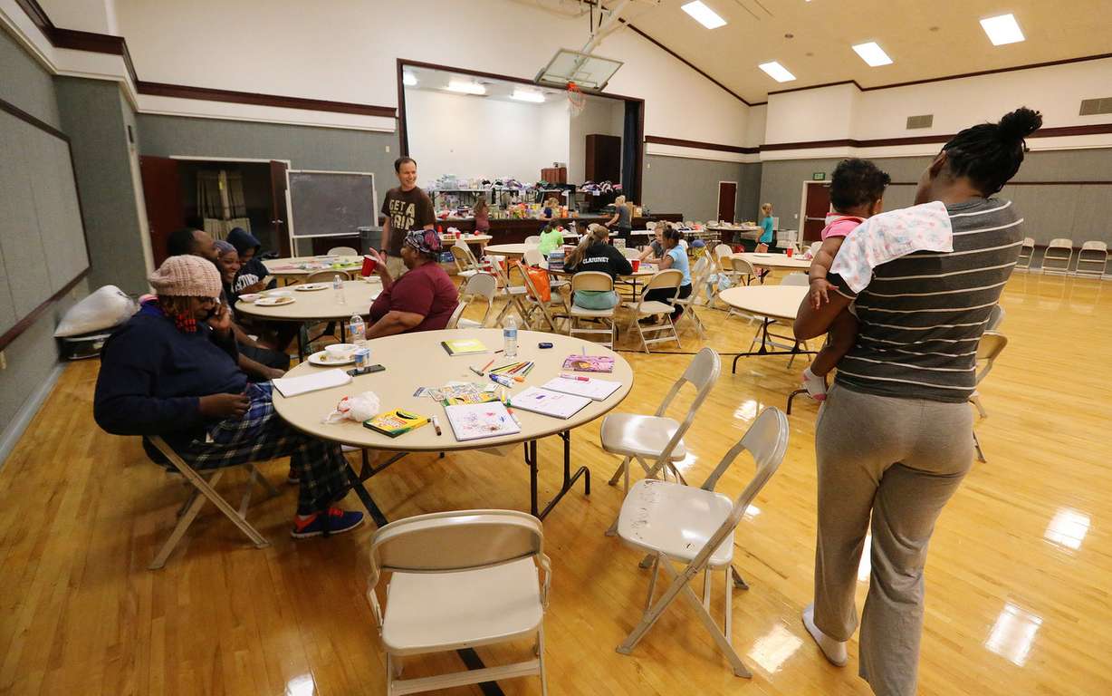 Evacuees are housed in an LDS Church stake center during Tropical Storm Harvey in Houston on Tuesday, Aug. 29, 2017. (Photo: Jeffrey D. Allred, Deseret News)