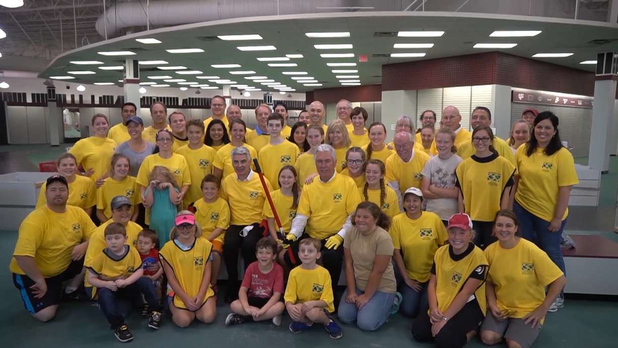 President Dieter Uchtdorf, second counselor in the First Presidency of The Church of Jesus Christ of Latter-day Saints and the Presiding Bishop of the Church spent the day overseeing the Church's efforts in the Houston region. (Photo: KSL TV)