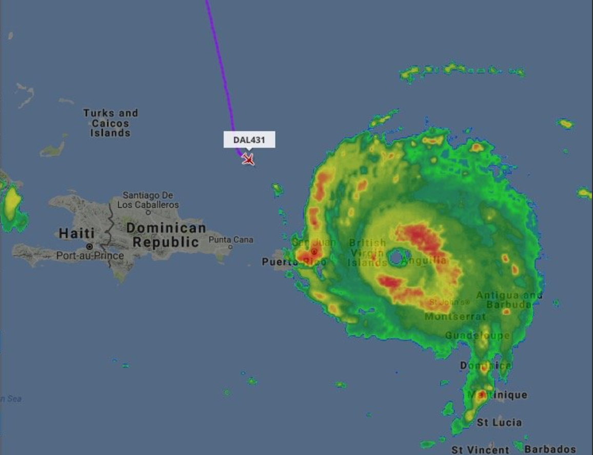 Delta plane flies straight into Hurricane Irma, makes it out safely