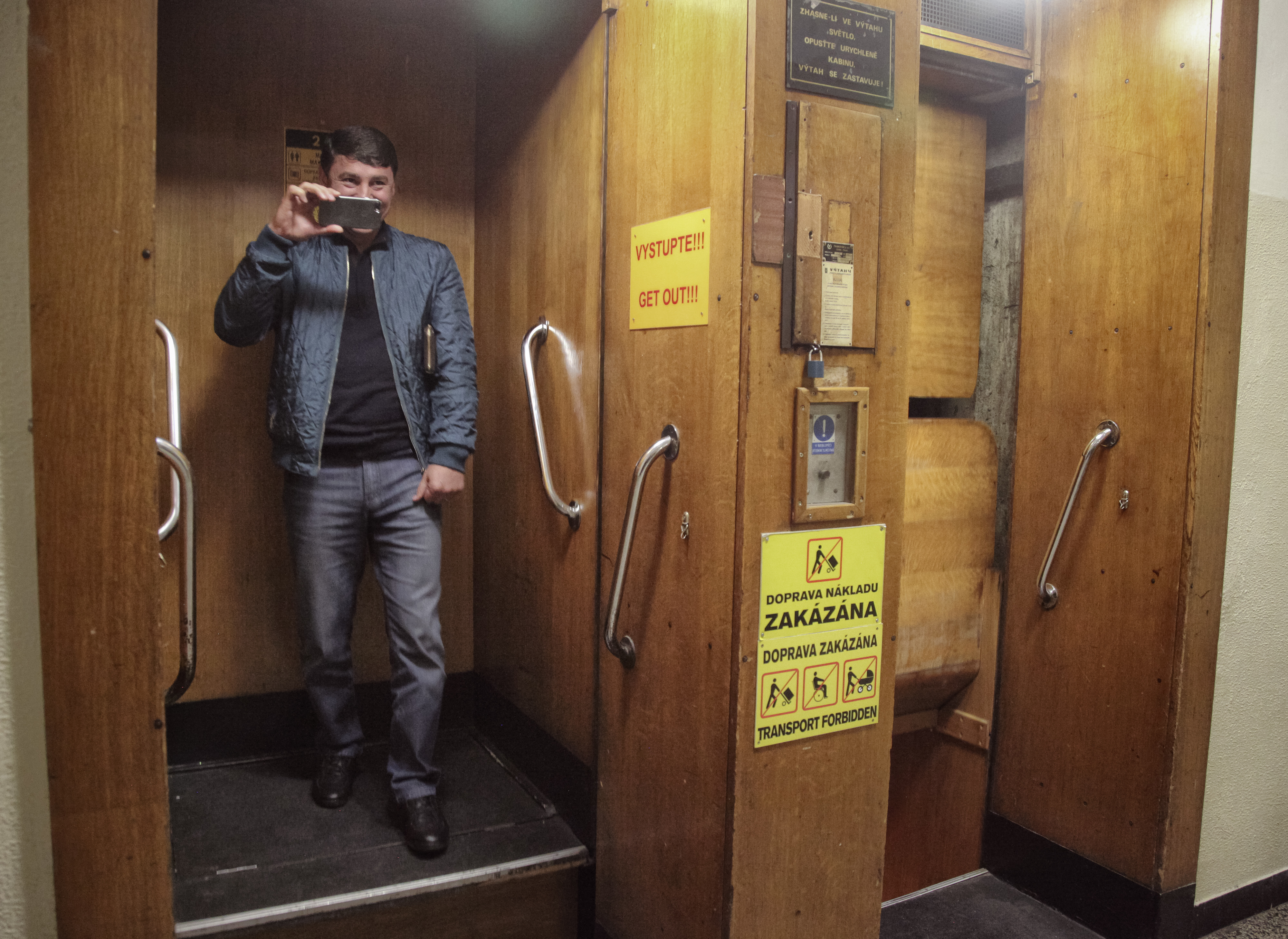 Paternoster elevator in Prague is a relic of an earlier era