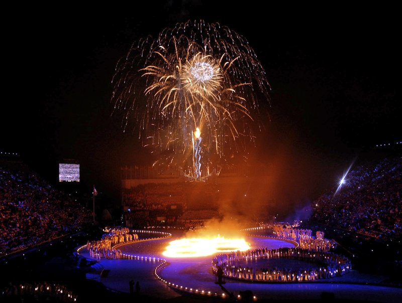 Feb. 8, 2002 fireworks during opening ceremonies of 2002 Winter Olympics in Salt Lake City. Photo: AP Photo, File