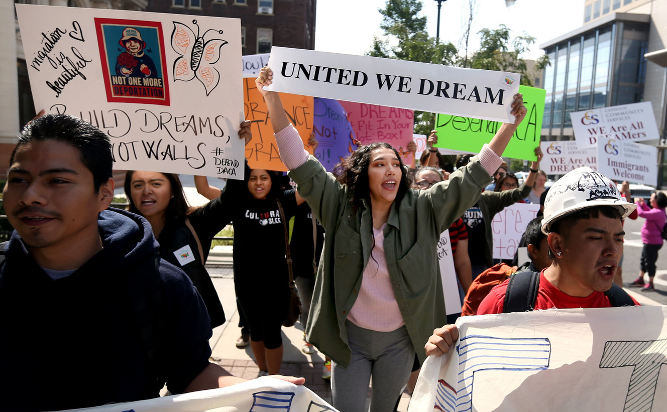 Supporters of the Deferred Action for Childhood Arrivals program, including Xochitl Cornejo, center, march to the Capitol during the “We Are All DREAMers” rally in Salt Lake City on Saturday, Sept. 16, 2017. (Photo: Laura Seitz, KSL)