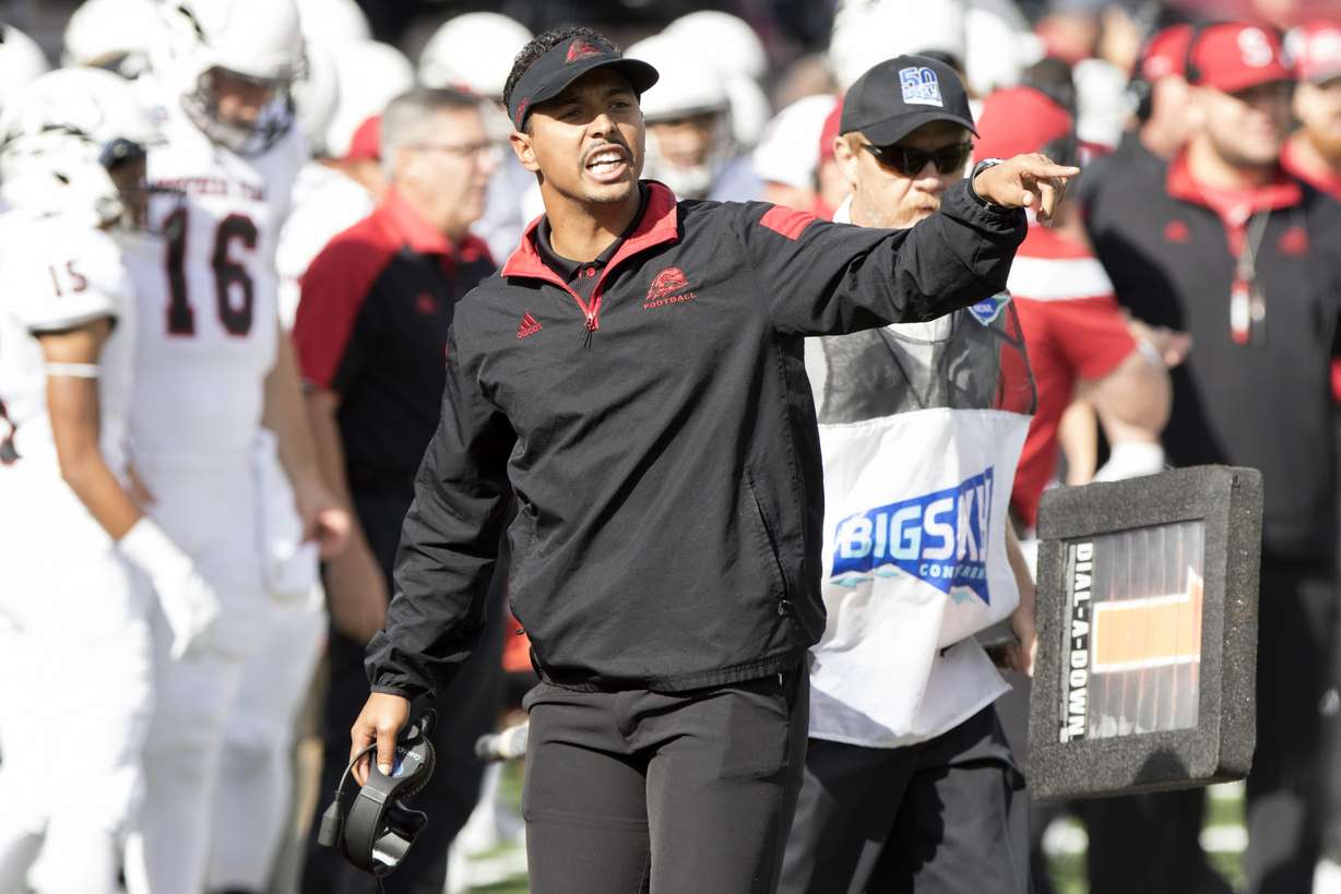 Southern Utah head coach Demario Warren yells out to his players during an NCAA college football game Saturday, Oct. 1, 2016, in Missoula, Mont.