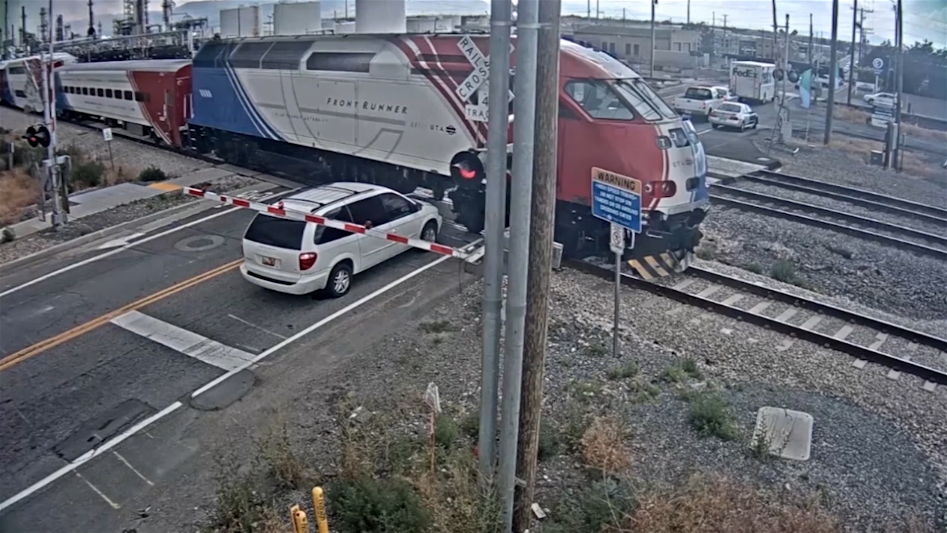 Image from a video released Monday by the Utah Department of Transportation together with Utah Transit Authority showing some of the close calls vehicles and pedestrians have had with trains in Utah. The release of the video coincides with the kick-off of Rail Safety Week 2017. (Photo: Courtesy UDOT and UTA)