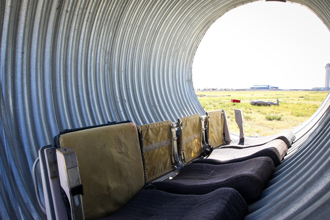 Debris from a simulated aircraft crash is pictured during an emergency exercise at the Salt Lake City International Airport. (Photo: Adam Fondren, KSL)