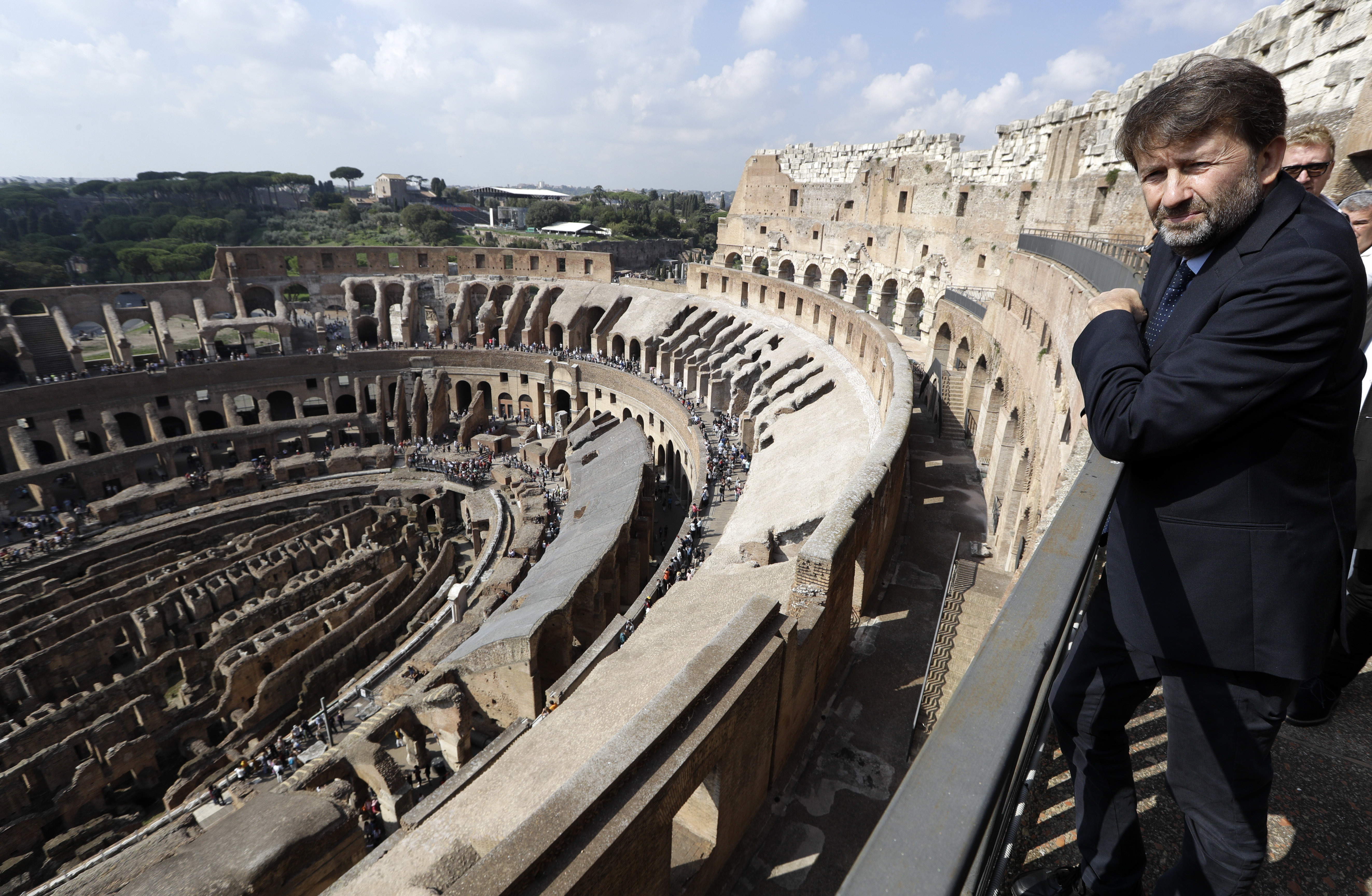 Culture Minister Dario Franceschini looks out from the topmost level. Photo: AP Photo