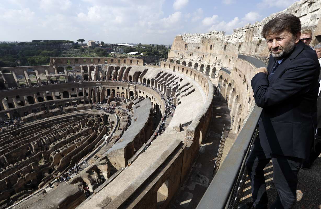 Culture Minister Dario Franceschini looks out from the topmost level. Photo: AP Photo